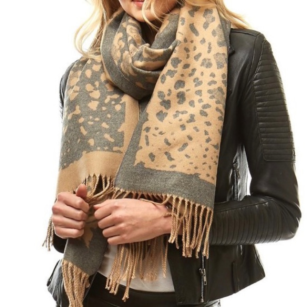 Leopard Scarf Wrap Fringed